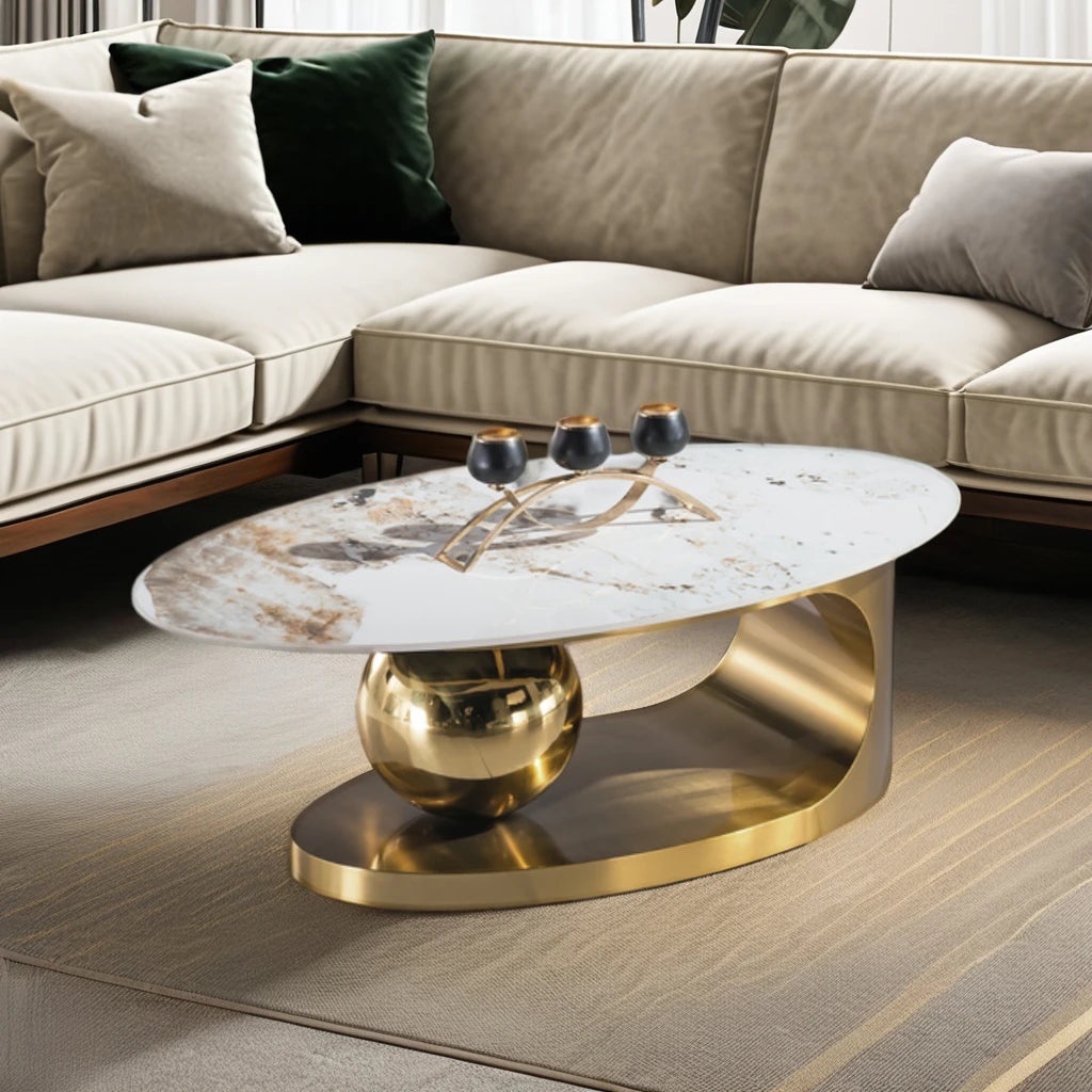 Gold base special design luxury VIP home villa oval coffee table modern living room furniture coffee table