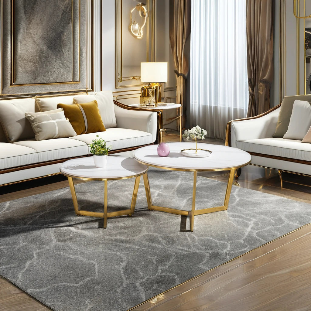 Combination coffee table set Modern simple apartment Hotel project Living room high-end gold base coffee table