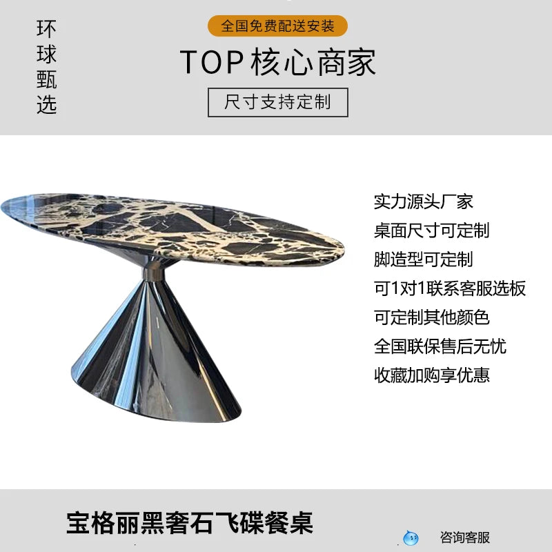 Italian luxury black natural marble modern design style large 240 cm long flat accessible dining table