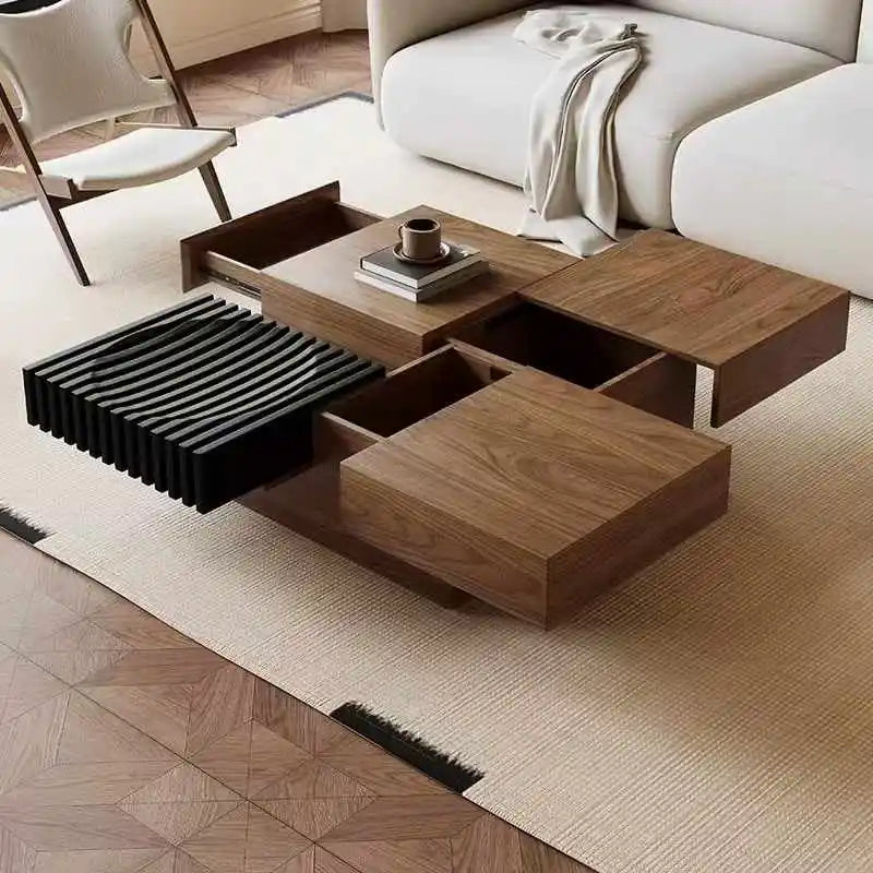 Square box coffee table interior furniture Japanese style wooden functional storage home villa center loft coffee table