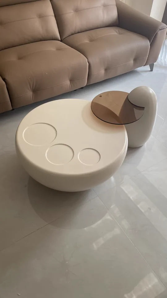 Nodic Modern Nest Coffee Table Set Cream White Hot Tempered Glass Drum Cute Metal Center Table Living Room Furniture