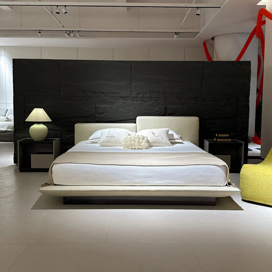 Comfortable Modern Italian Style Leather Double Bed Bedroom High Low Tofu Design Home Fabric Furniture