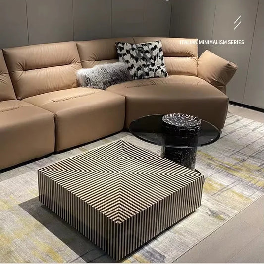Italian modern simple square zebra stripe tempered glass coffee table large and small combination center coffee table