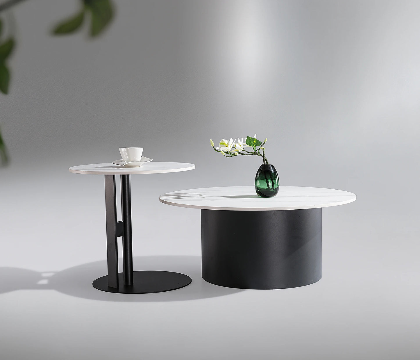 Light luxury stainless steel gold ceramic round living room furniture indoor beauty salon casual coffee table set