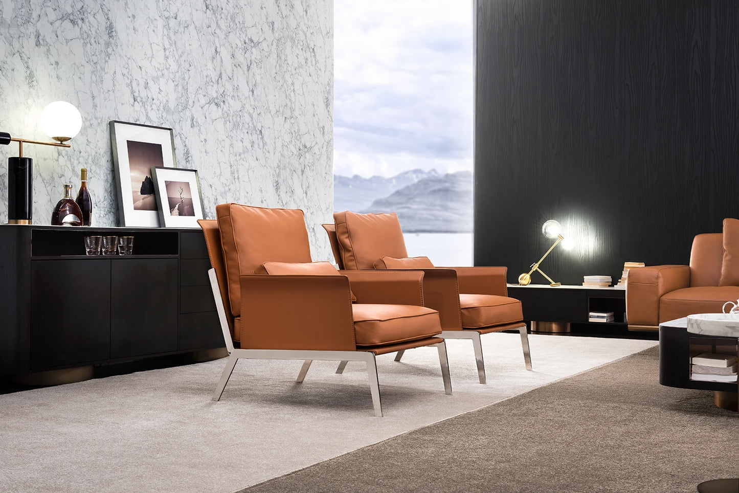 High-end Italian design luxury single leather armchair interior leisure lobby custom furniture