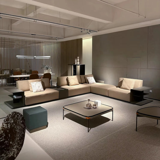 Light luxury design L-shaped large apartment living room leather combination sofa villa interior furniture Italian curved modular sofa