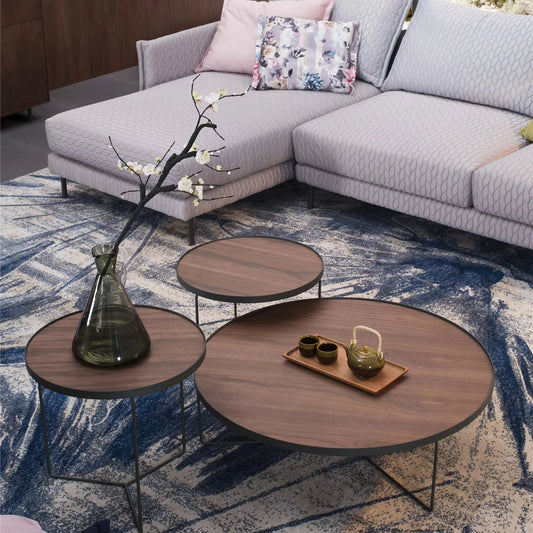 Combination 3-table living room furniture Low steel frame Modern Nordic design Italian home Interior coffee table