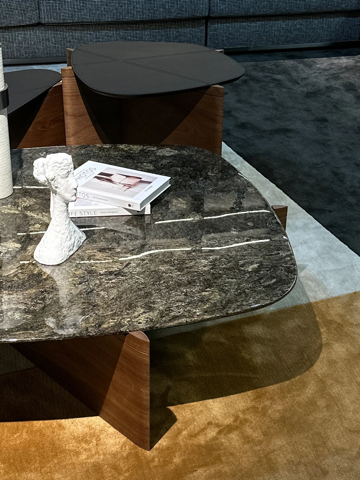 3-Piece Combination Low Coffee Table Marble Top Dining Table Light Luxury Solid Wood Living Room Furniture Center Table