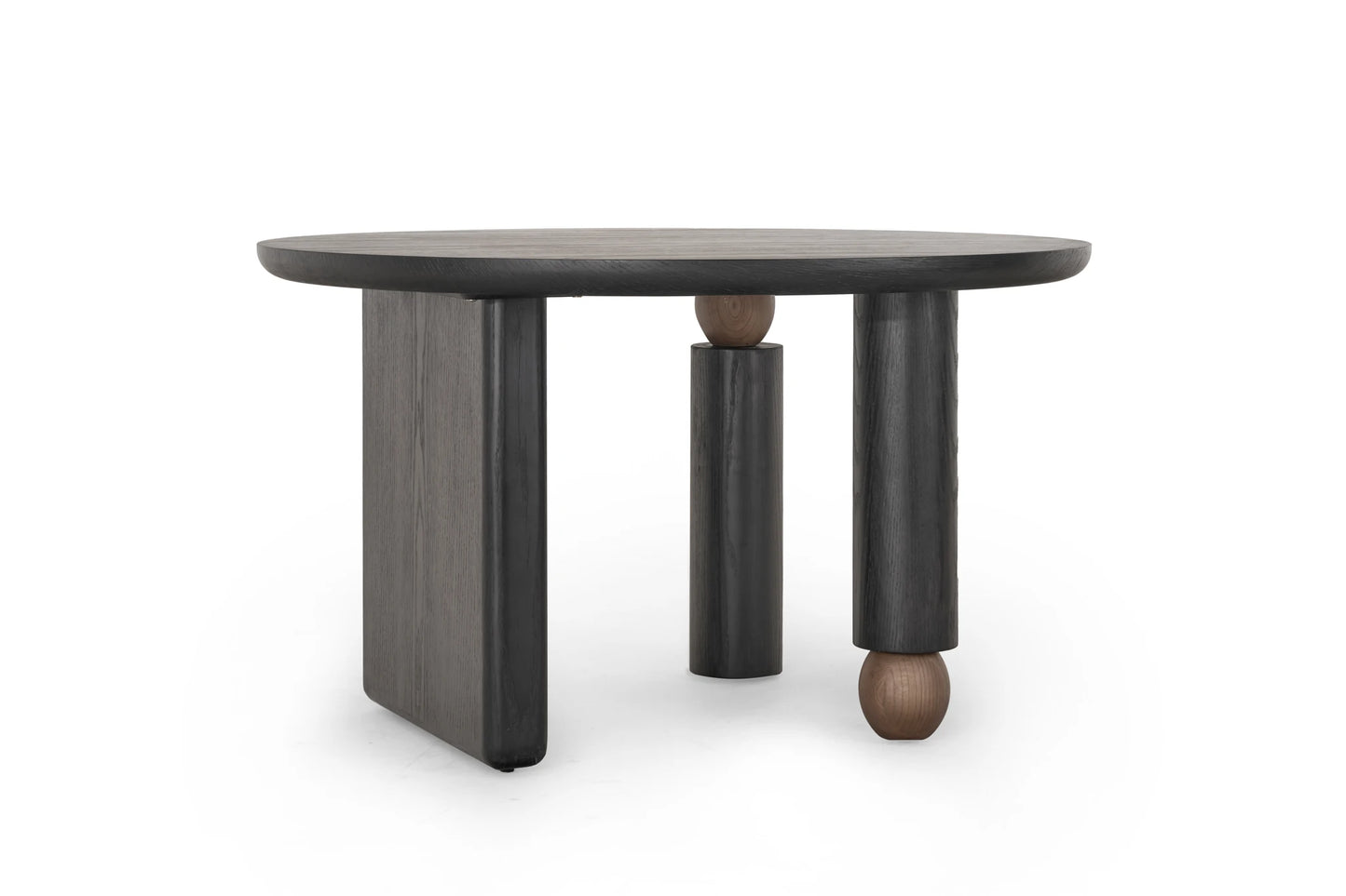 Modern minimalist Wabisabi design plywood frame round black ash wood home dining table set 6 stone material kitchen dining room