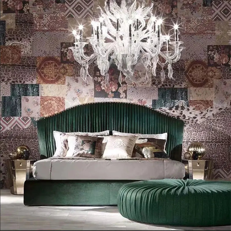 Italian luxury brand modern simple double bed high-end light luxury master bedroom bed cover buckle Italian style leather bed