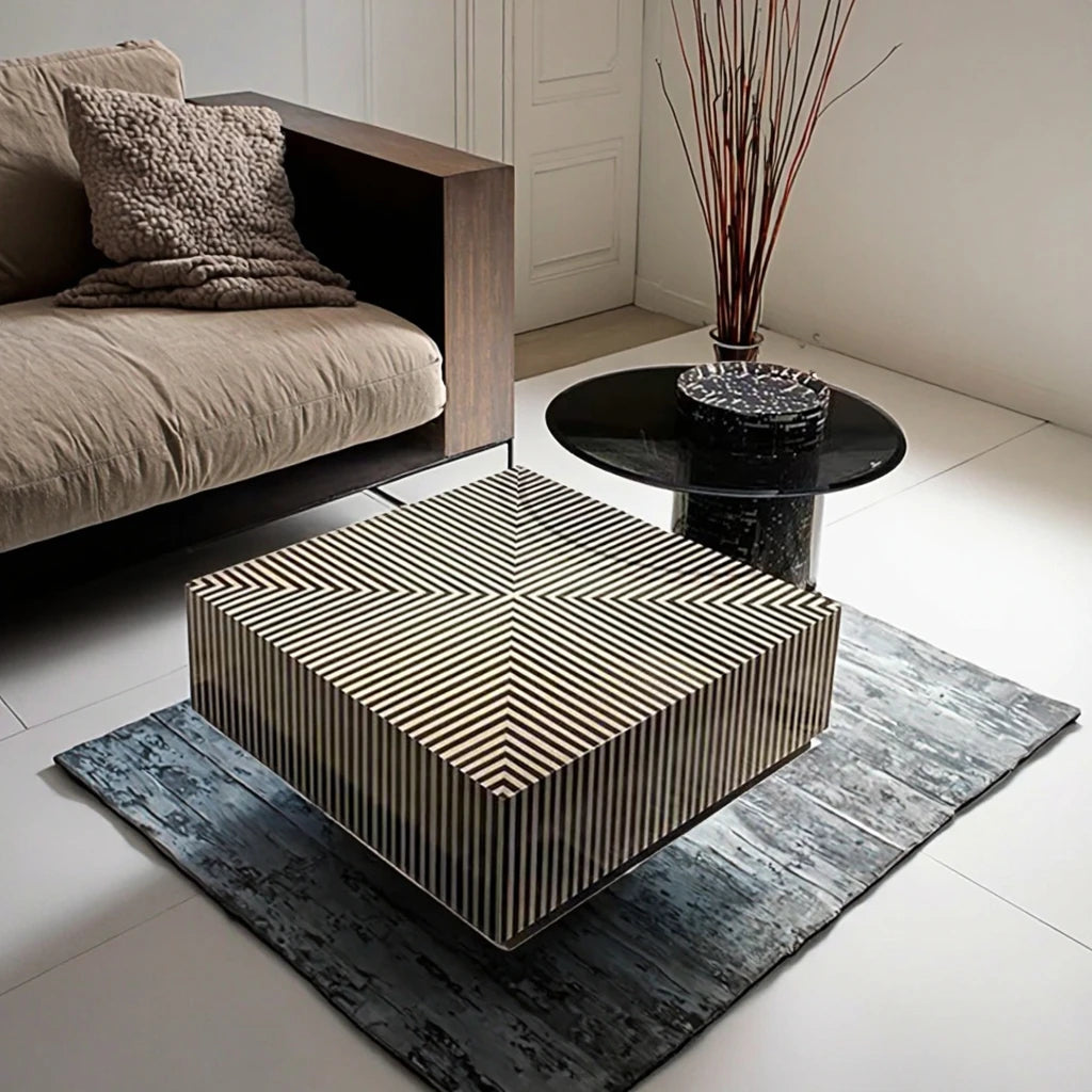 Italian modern simple square zebra stripe tempered glass coffee table large and small combination center coffee table