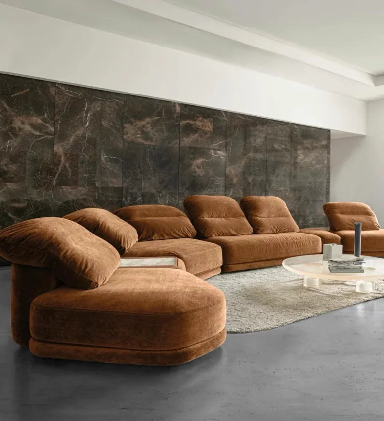 Wabi Sabi custom indoor soft Italian fabric cover leisure sofa living room public area leisure curve corner module sofa