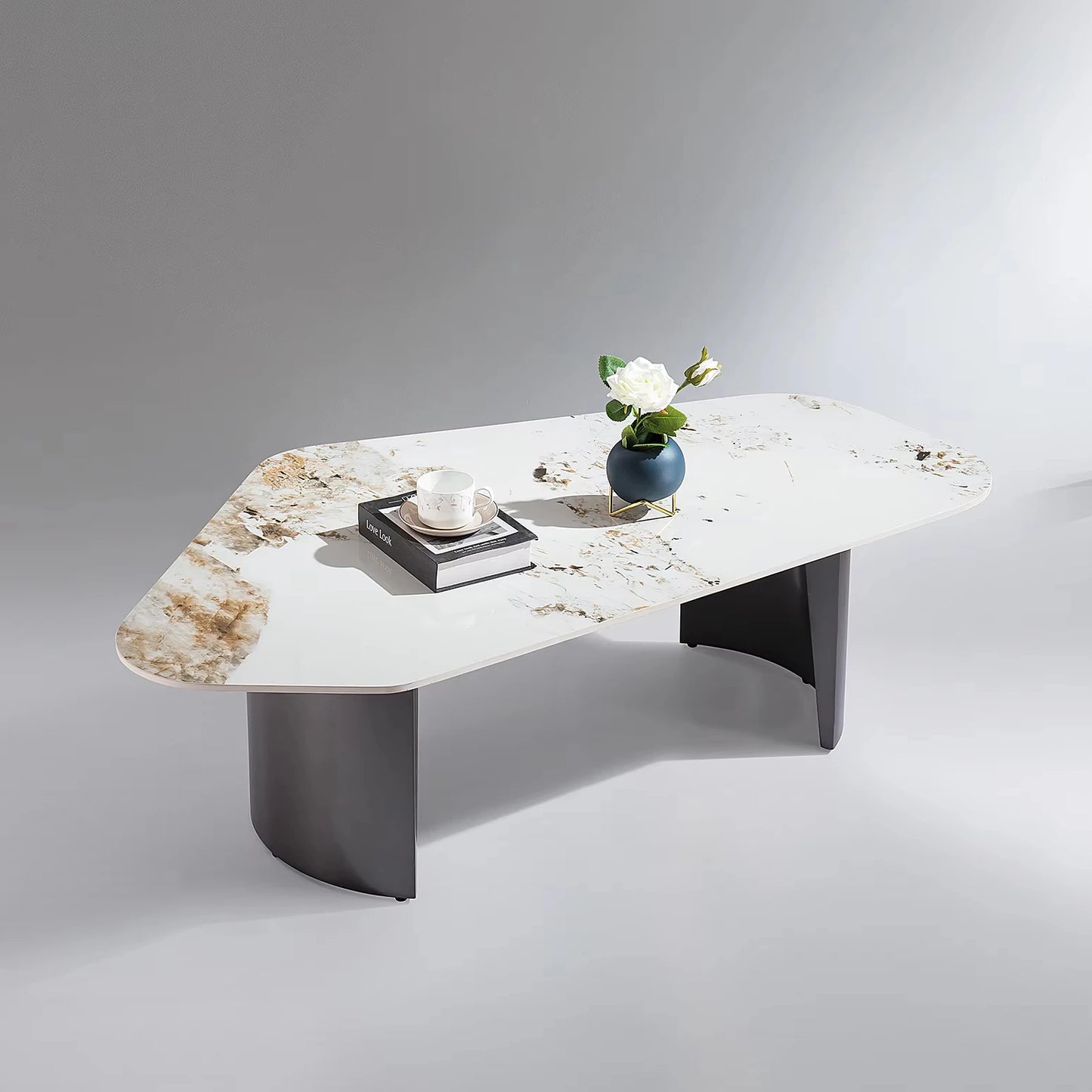 Stainless steel titanium base home living room furniture attic coffee table set villa home high-end ceramic attic coffee table
