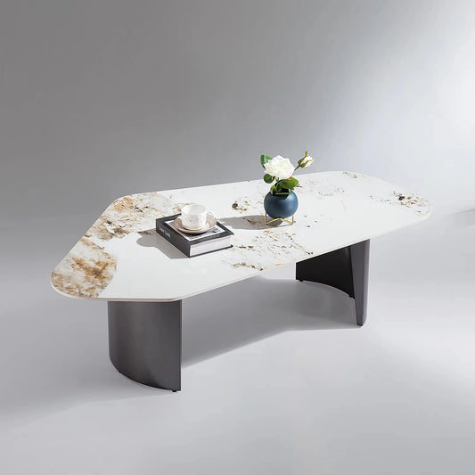 Stainless steel titanium base home living room furniture attic coffee table set villa home high-end ceramic attic coffee table