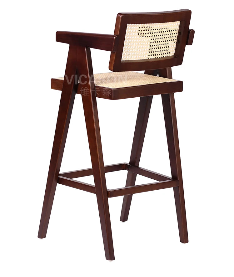 Interior Norick Design 75cm Rattan Grey Wooden Bar Chair Sabi Wabi Contemporary Bar Chair Household Furniture Living Room Japanese Stool