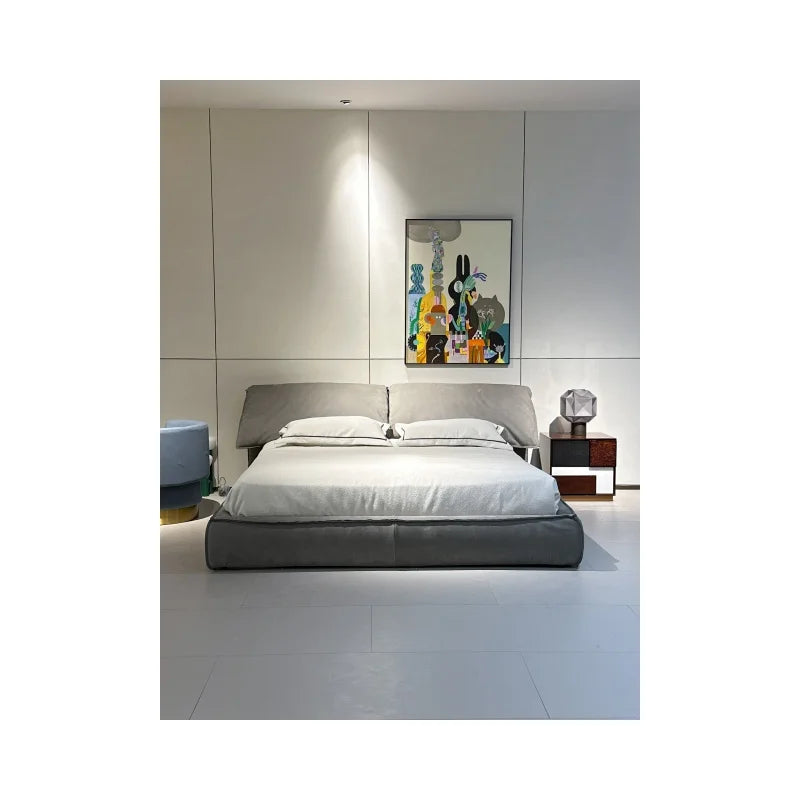 Luxury king bed beautiful leather decoration modern Italian bedroom furniture elephant ears bed fabric cover matte