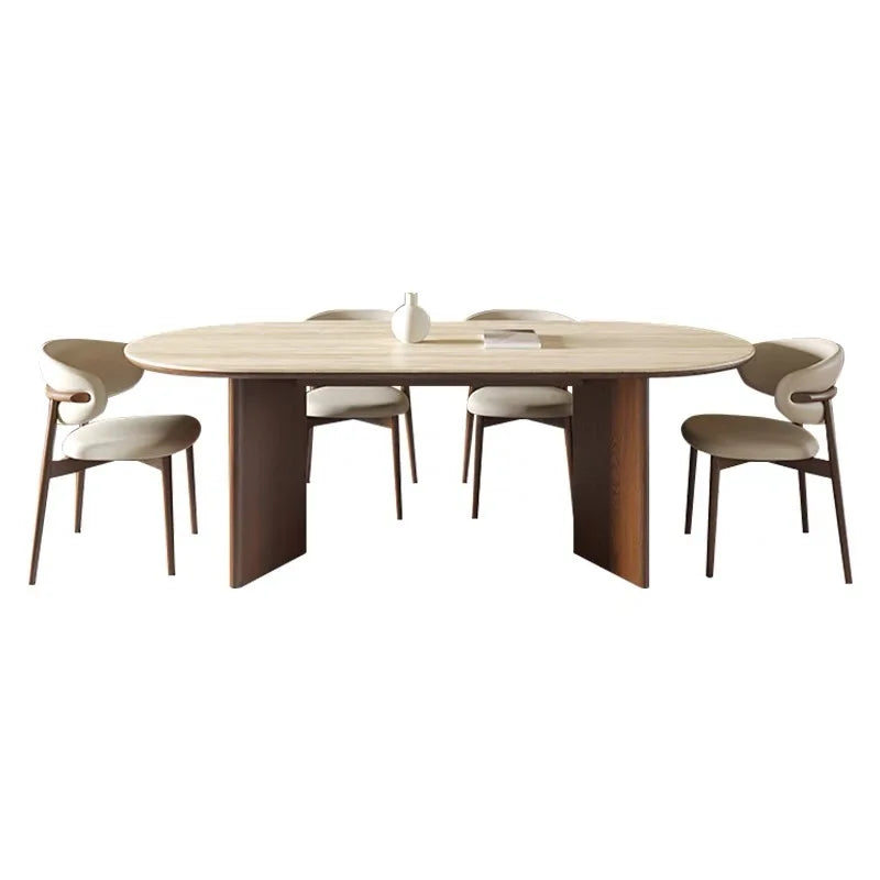 French retro style solid wood dining table and chairs set modern cave slate small apartment oval retro dining table
