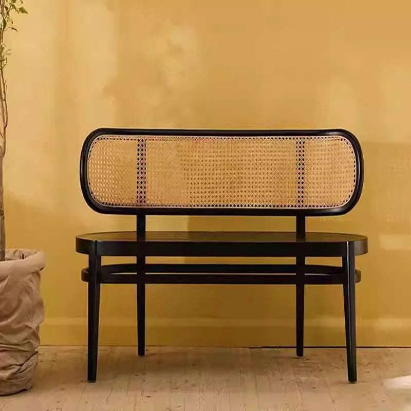 Double-seat French rattan chair solid wood household bedside shoe changing stool solid wood casual dining chair sofa chair