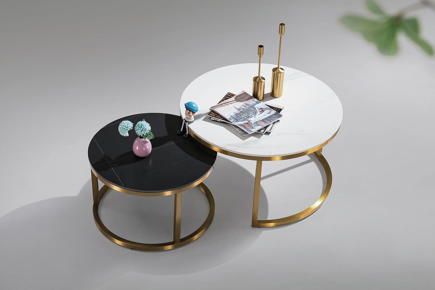 2 round combination living room furniture modern style ceramic metal base coffee table office casual coffee table home