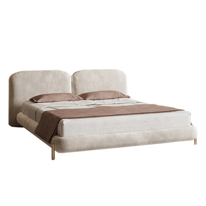 Luxury Cream Stone Modern King Bed Light Luxury Fabric Wooden Frame Small Apartment Luxury Bed