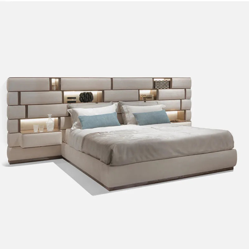 Modern minimalist leather double bed premium luxury designer master bedroom widescreen premium MDF metal hotel