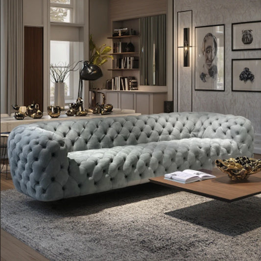 Exquisite modern Italian Chesterfield wooden sofa set with comfortable velvet armrests and metal legs, perfect for a family or villa