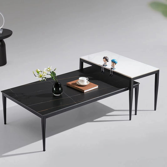 Rectangle simple design apartment ceramic top coffee table, living room sofa set in front of simple hotel coffee table