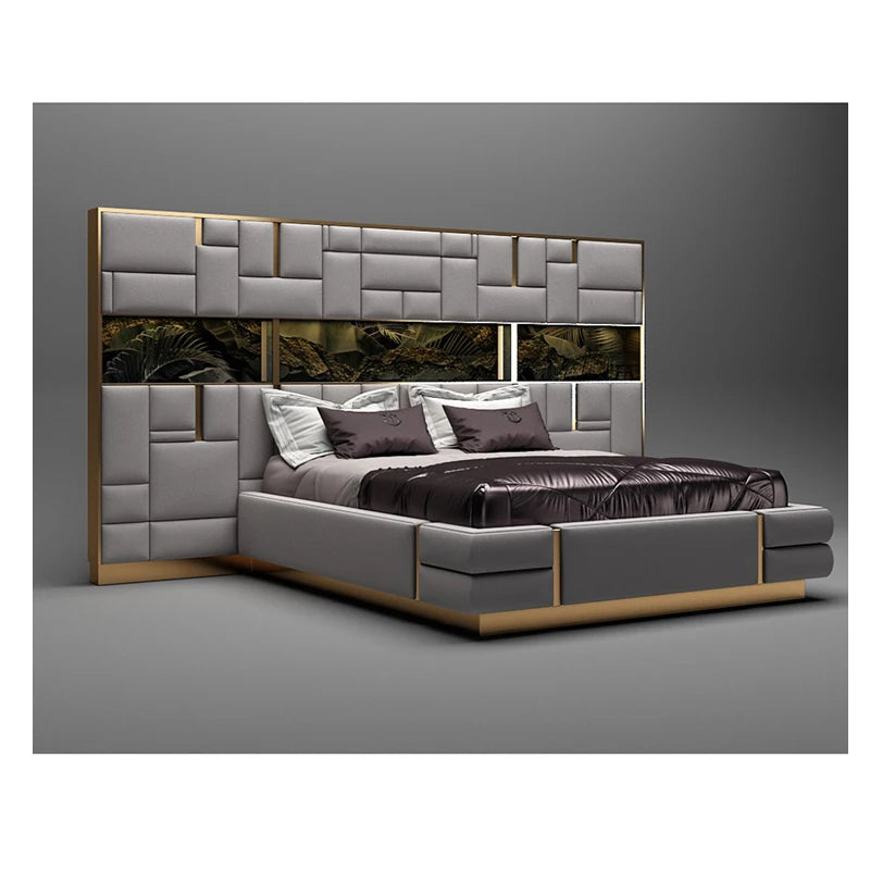 Lightweight Luxury Italian Wedding Bed Premium Crystal Lacquered Velvet Suede Bed Bedroom Cork Frame