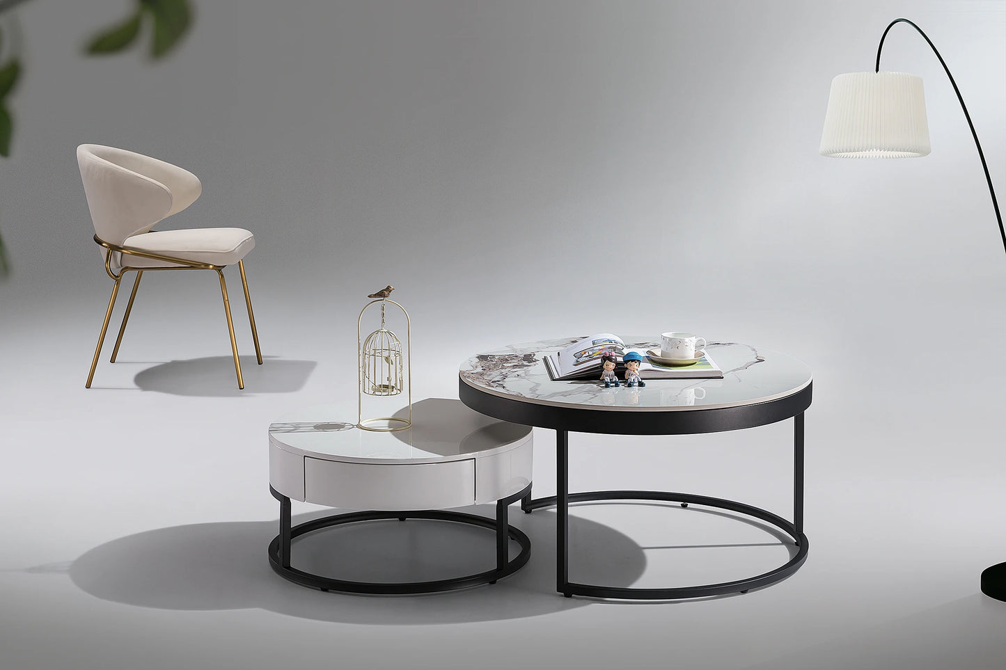 Ceramic living room interior furniture size round indoor bedroom indoor coffee table household coffee table set