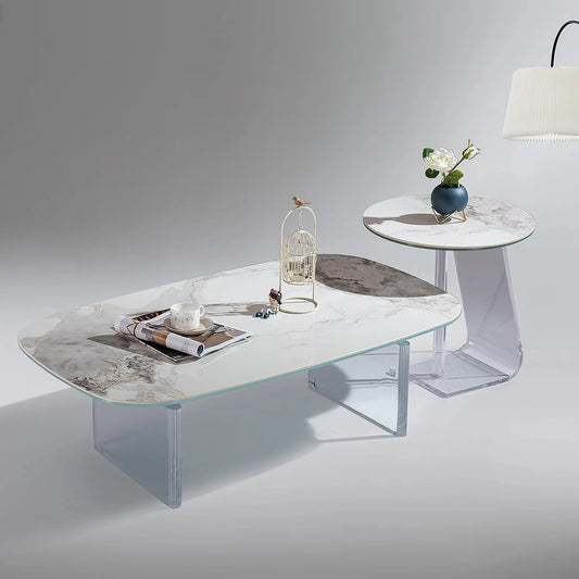 White ceramic luxury villa coffee table set rectangular round living room furniture casual modern coffee table