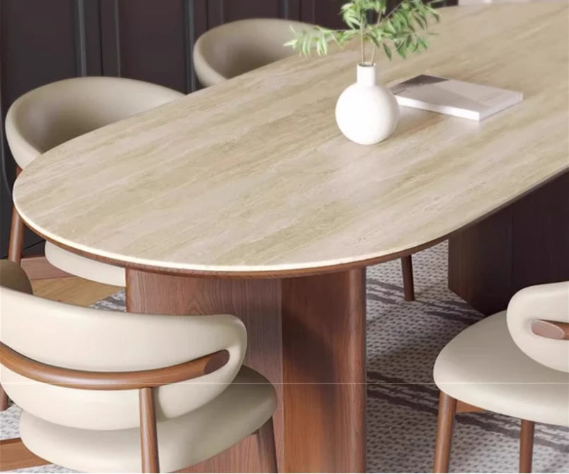 French retro style solid wood dining table and chairs set modern cave slate small apartment oval retro dining table
