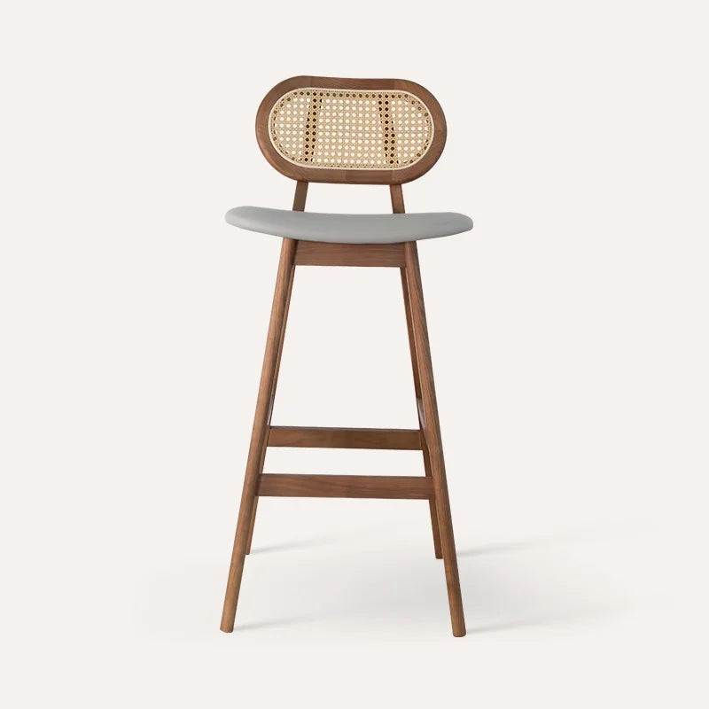 Vintage rattan bar chair villa home island stool wabi commercial modern restaurant bar counter metal high pole stool