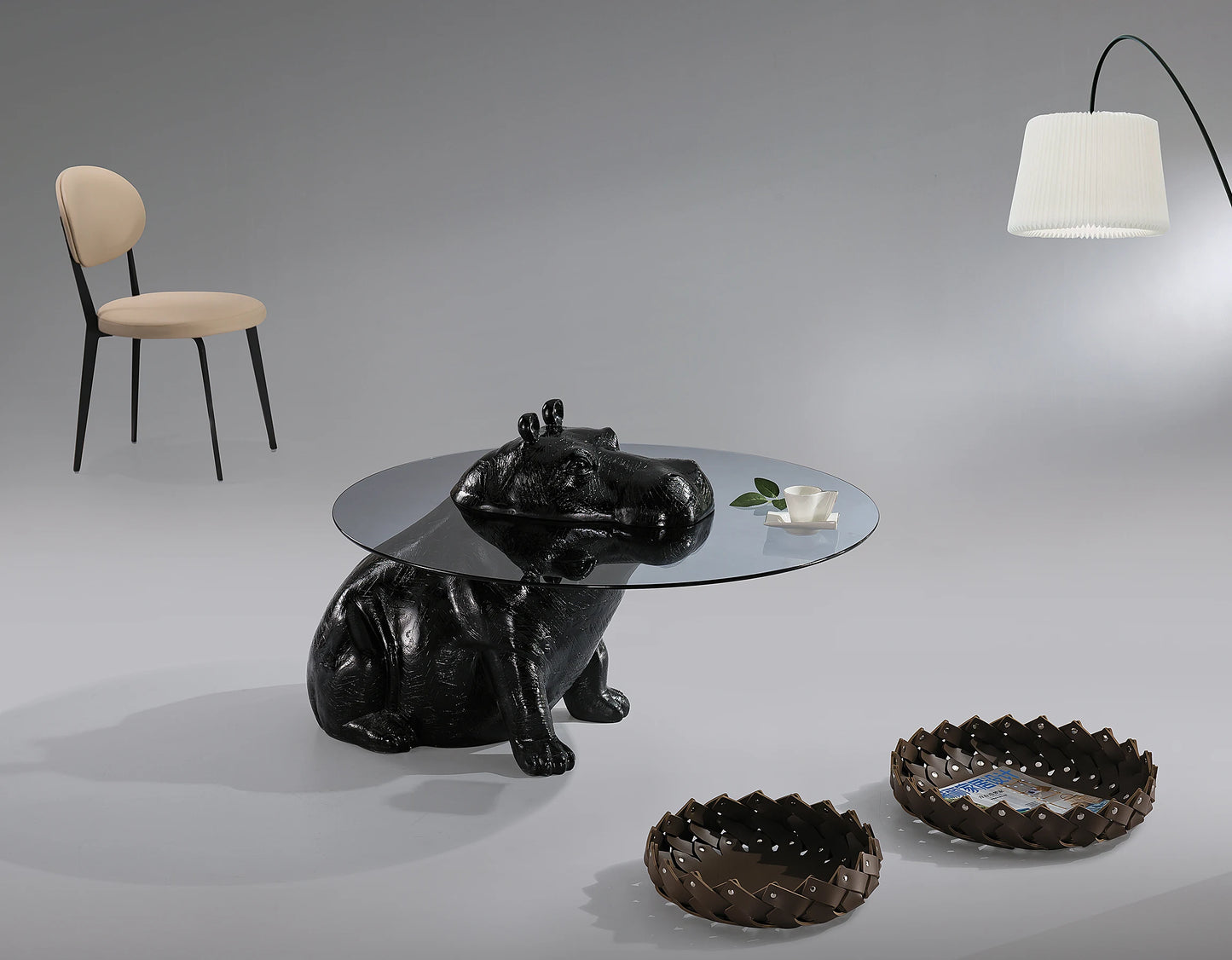 Hippo style glass top living room furniture indoor villa dedicated hippo apartment lobby coffee table loft coffee table