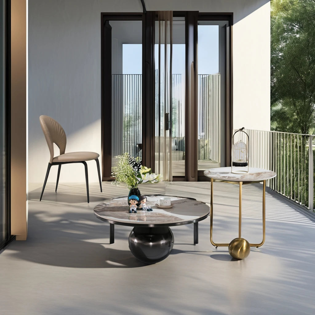 Modern luxury design interior furniture home living room casual coffee table set round ceramic stone coffee table