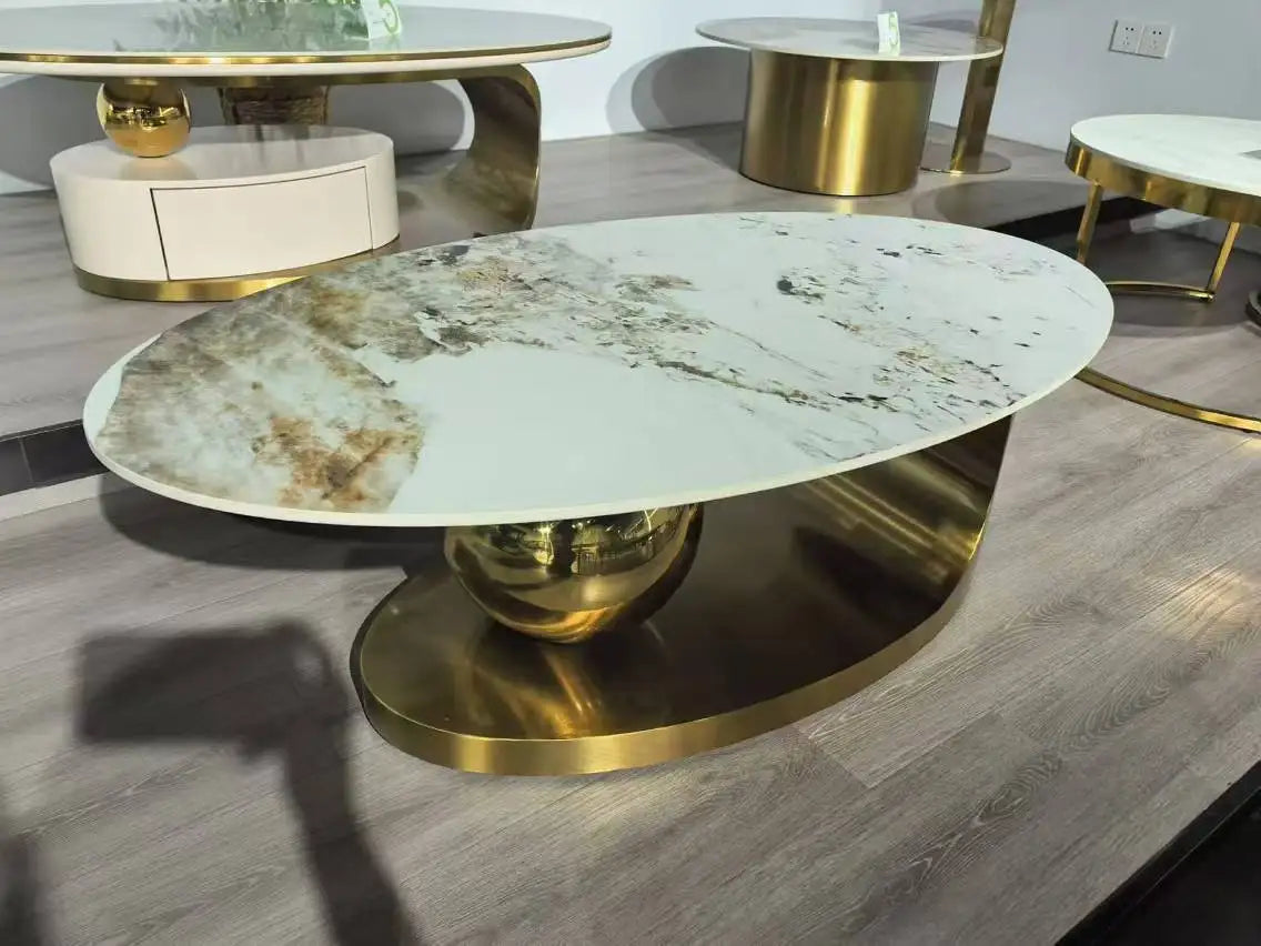 Gold base special design luxury VIP home villa oval coffee table modern living room furniture coffee table