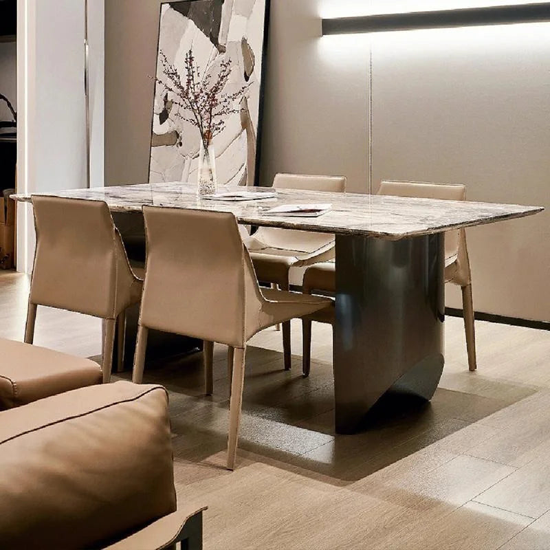 Modern Luxury Italian Normcore Dining Table High-end Venetian Brown Natural Marble with Stainless Steel Household Dining Table