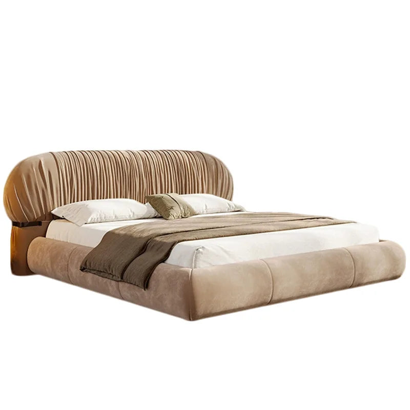 Italian Deluxe 1.8m Double Bed Light Fabric Frosted Leather Upholstered Bed Master Bedroom Including Storage