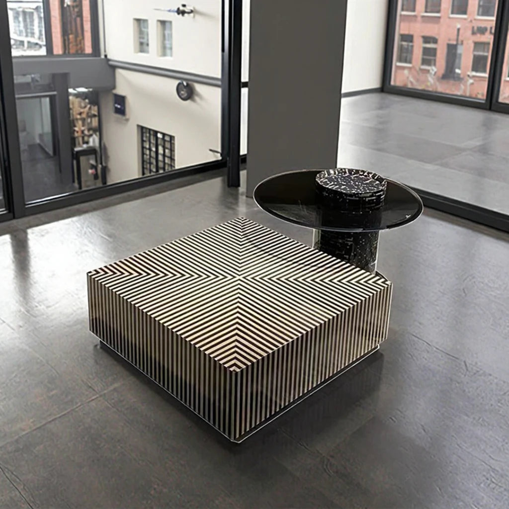 Italian modern simple square zebra stripe tempered glass coffee table large and small combination center coffee table