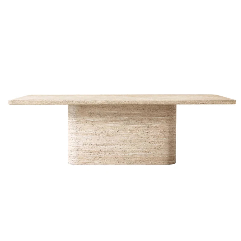 High-end cream marble rectangular dining table Nordic Wabi-Sabi style luxury lighting small apartment with internet celebrity