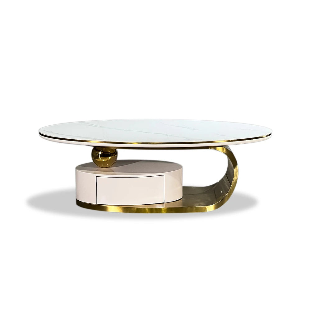 Customized luxury small stainless steel coffee table with golden ball modern home living room furniture