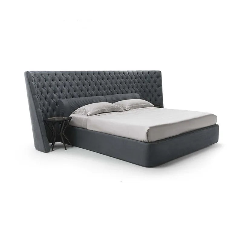 Italian Modern Designer Premium Leather Art Bedroom Furniture Lightweight Luxury Frosted Leather Master Bedroom King Bed