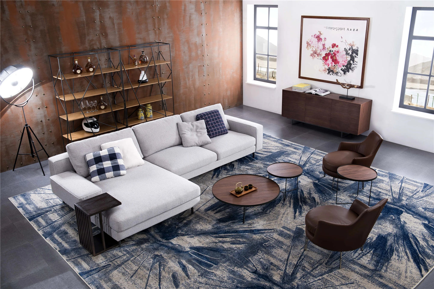 Combination 3-table living room furniture Low steel frame Modern Nordic design Italian home Interior coffee table