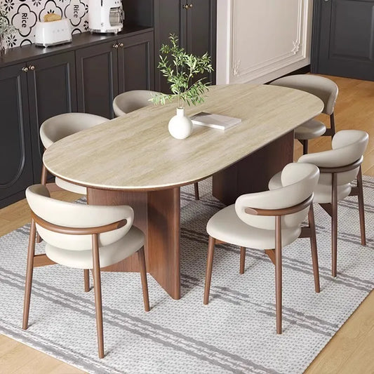 French retro style solid wood dining table and chairs set modern cave slate small apartment oval retro dining table