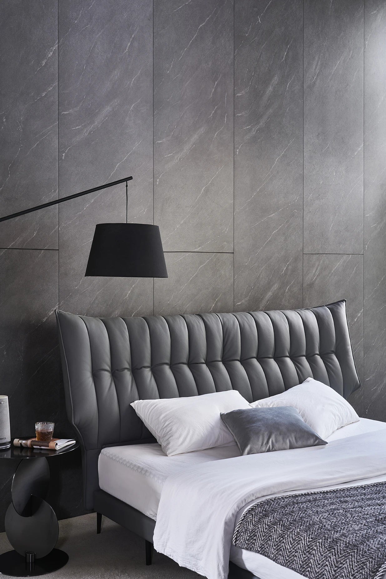 Italian microfiber leather sofa large simple striped design living room bedroom wooden frame hotel Casa project