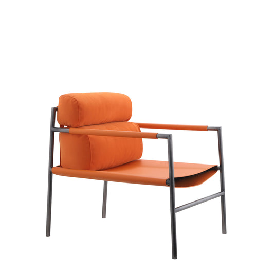 Simple Design Italian Minimalist Home Furniture Living Room Leisure Armchair Micro Fiber and Saddle Leather Villa Leisure Chair