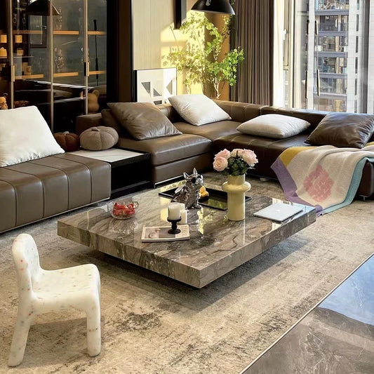 Italian luxury stone coffee table Normcore modern living room barrier-free high-end simple marble square