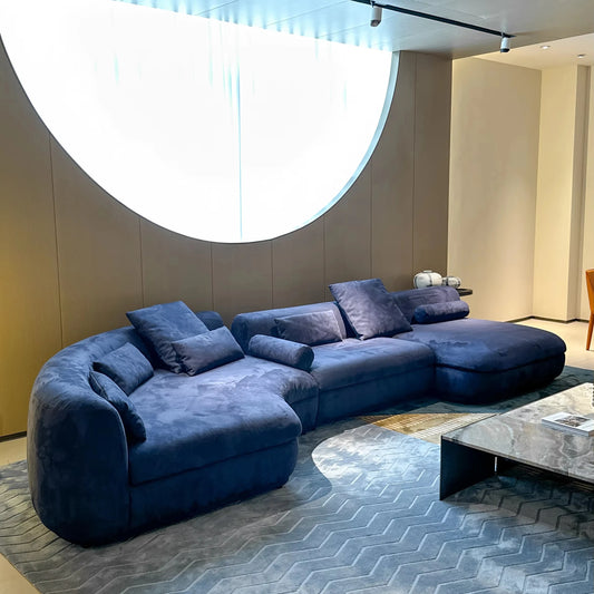 Luxury Italian Modular Sectional Sofa Set Practical U-Shaped Sectional With Velvet and Wood Legs for Living Room