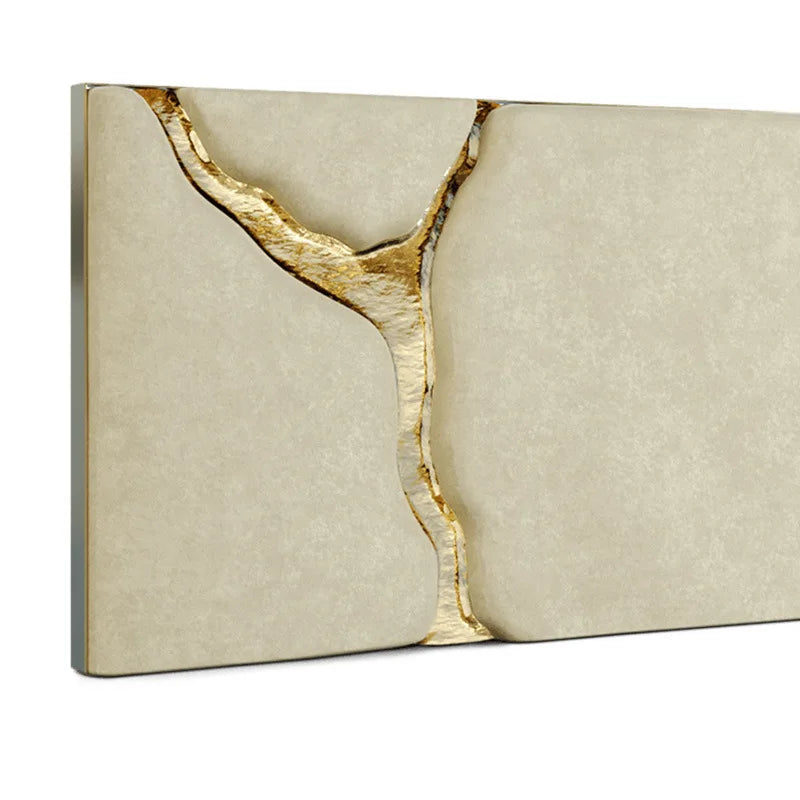 Modern White Head Board Bed Large Cork Frame with Leather Decorative Fabric Material Gold Crack Wide Bad