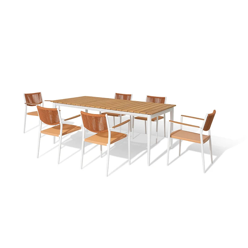 Teak Tabletop Aluminum Frame Furniture Hotel Restaurant Outdoor Garden Dining Table Set
