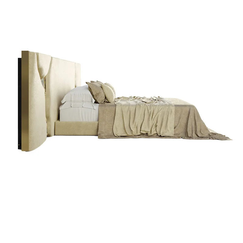 Modern White Head Board Bed Large Cork Frame with Leather Decorative Fabric Material Gold Crack Wide Bad